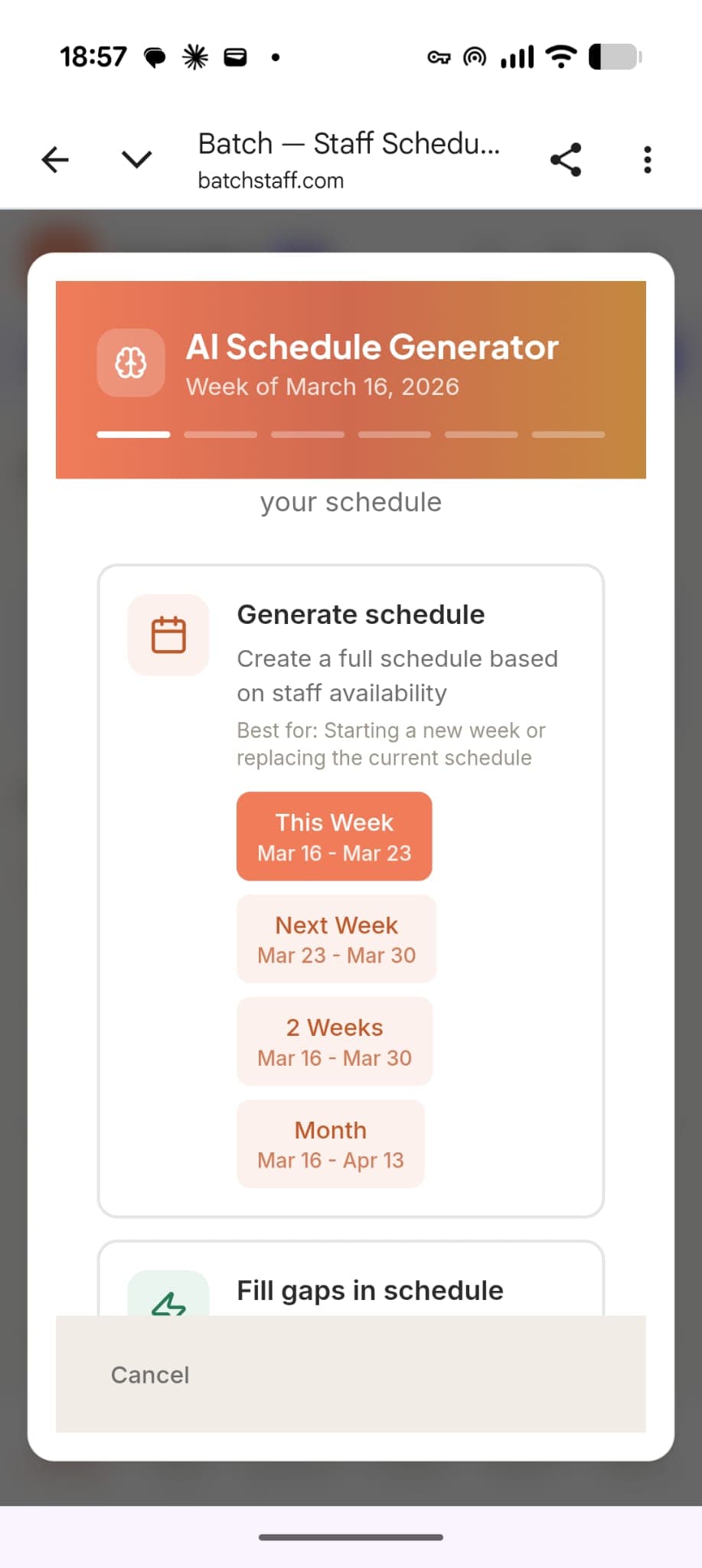 AI schedule generator — Batch app